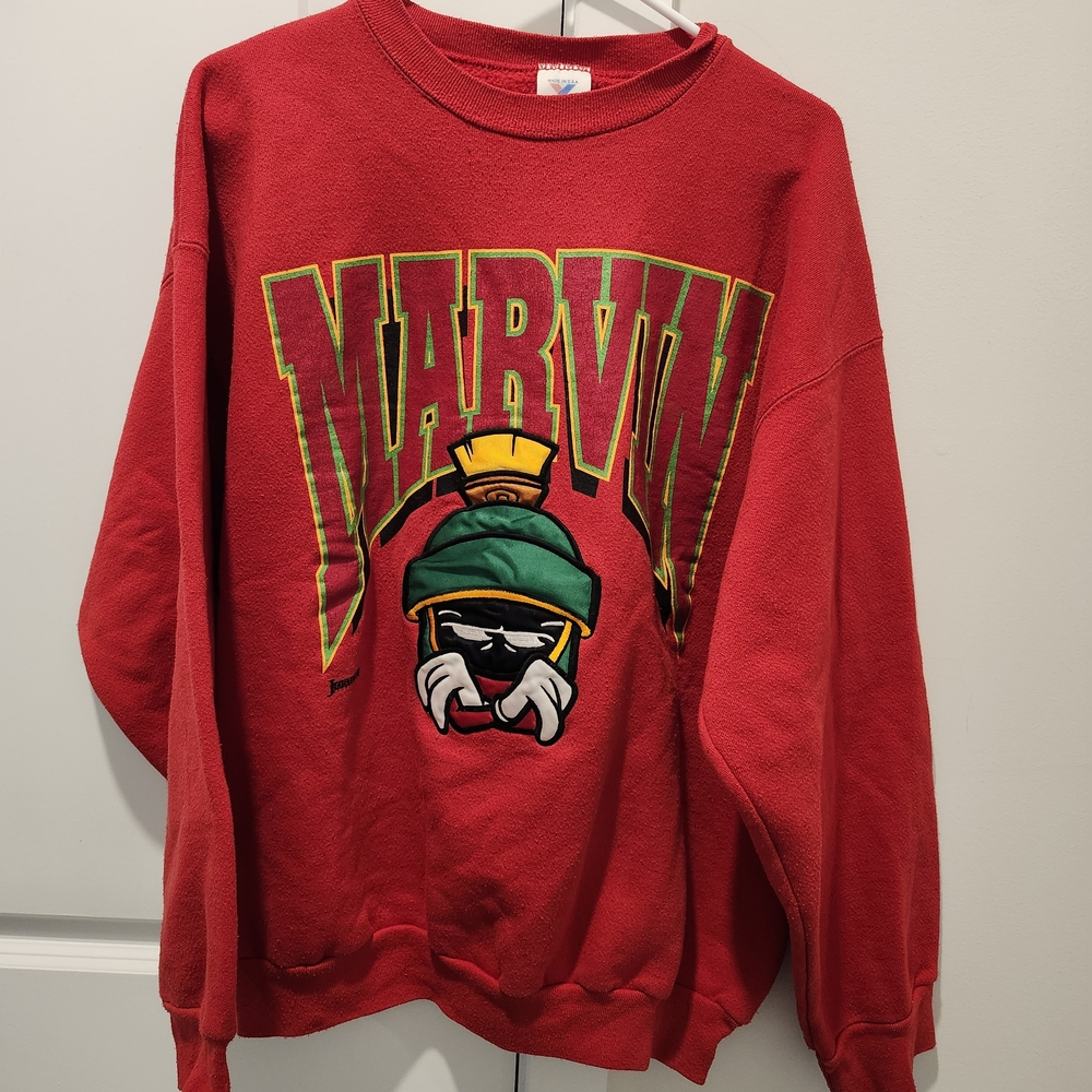 Vintage 1993 Marvin the Martian Graphic Red Crewneck Sweatshirt